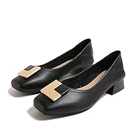 WaLDor Women Square Toe Office Pumps Fashion Slip On Casual Comfortable Elegant Low Chunky Heel Dress Shoes