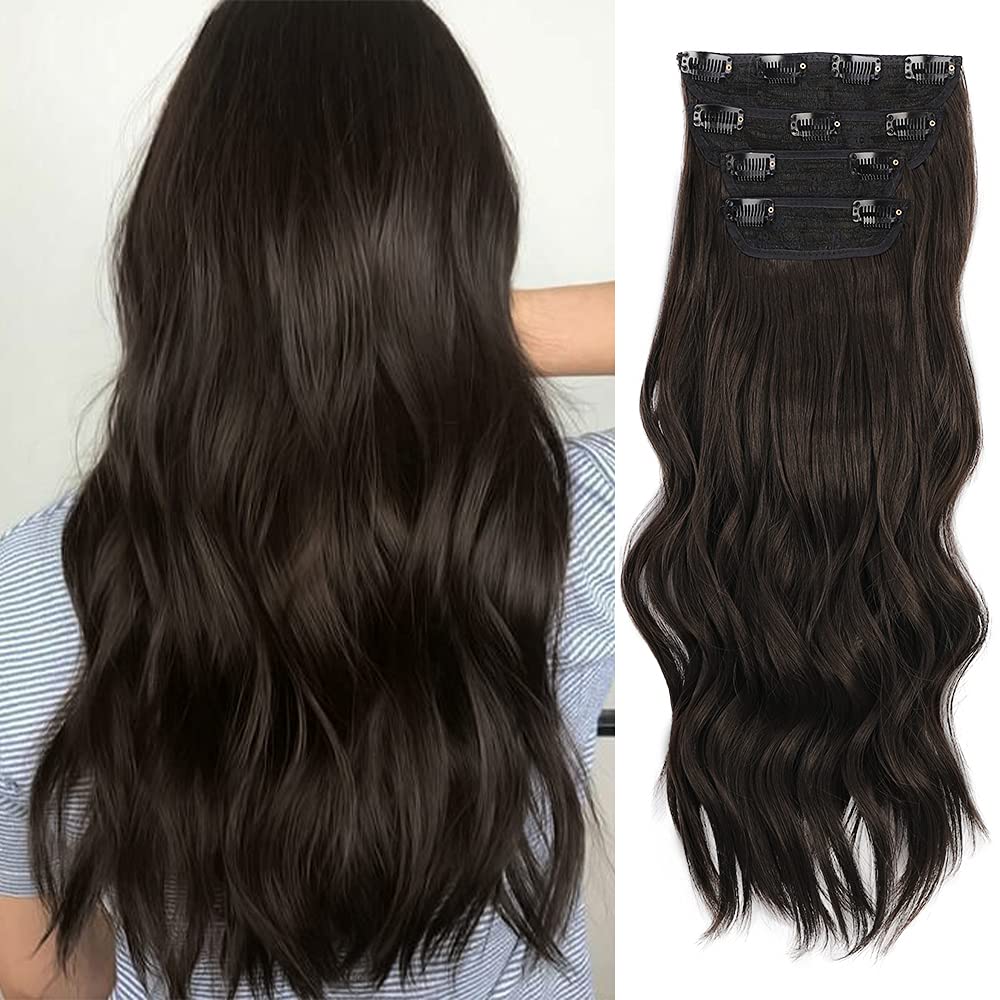 Mua Sué Exquisite 4PCS Clip in Long Soft Glam Waves Thick Hairpieces 20  inches Dark Brown Hair Extensions Synthetic Fiber Double Weft Hair for  Women Full Head trên Amazon Mỹ chính hãng