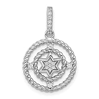 925 Sterling Silver Rhodium Plated Fancy CZ Cubic Zirconia Simulated Diamond Circle With Star Pendant Necklace Measures 23.7x16.1mm Wide Jewelry for Women