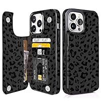 Compatible with iPhone 14 Pro Max Case Wallet with Card Holder, Flip PU Leather Built-in Card Slots, Kickstand and Shockproof Case for iPhone 14 Pro Max 6.7 inch Women Men (Black Leopard)