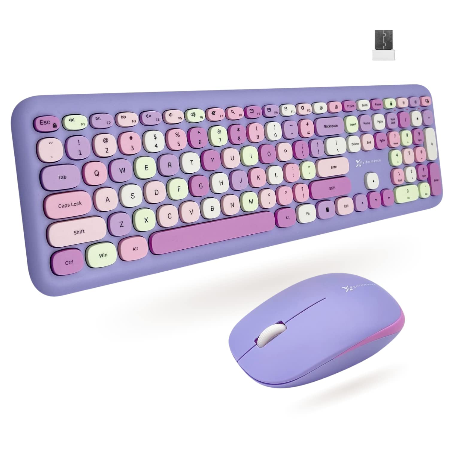 X9 Performance Colorful Keyboard and Mouse Combo - Transform Your Space with 2.4G Cute Wireless Aesthetic Purple Keyboard and Mouse Retro for PC Computer and Laptop