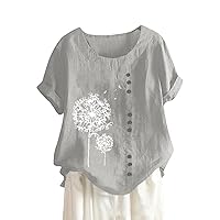 UOFOCO Summer Fashion for Women 2024 Trendy Cotton Linen Summer Womens Tops Tees Blouses Plus Size Casual Lightweight T Shirts 2024 Trendy Lady Shirts (S-5Xl) Light Gray Large