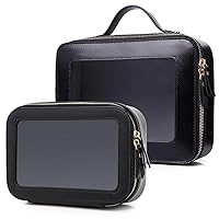 Clear Makeup Bag Transparent Travel Case for Cosmetics and Toiletries Women's Brush Bag and Clear Car Bag with Zipper (N/Black, M+L)