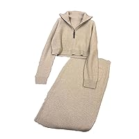 Autumn Collection Casual Cashmere Sweater High Collar Slitted Zippered Two Piece Set