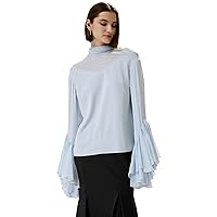 LilySilk Womens Pure Silk Shirt Ladies 22MM Vintage Patchwork Blouse with Long Pleated Cuffs and Semi-Transparent Collar
