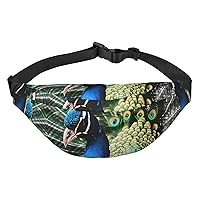 peacock Print Fanny Packs for Women Men Crossbody Waist Bag Waterproof Belt Bag with Adjustable Strap