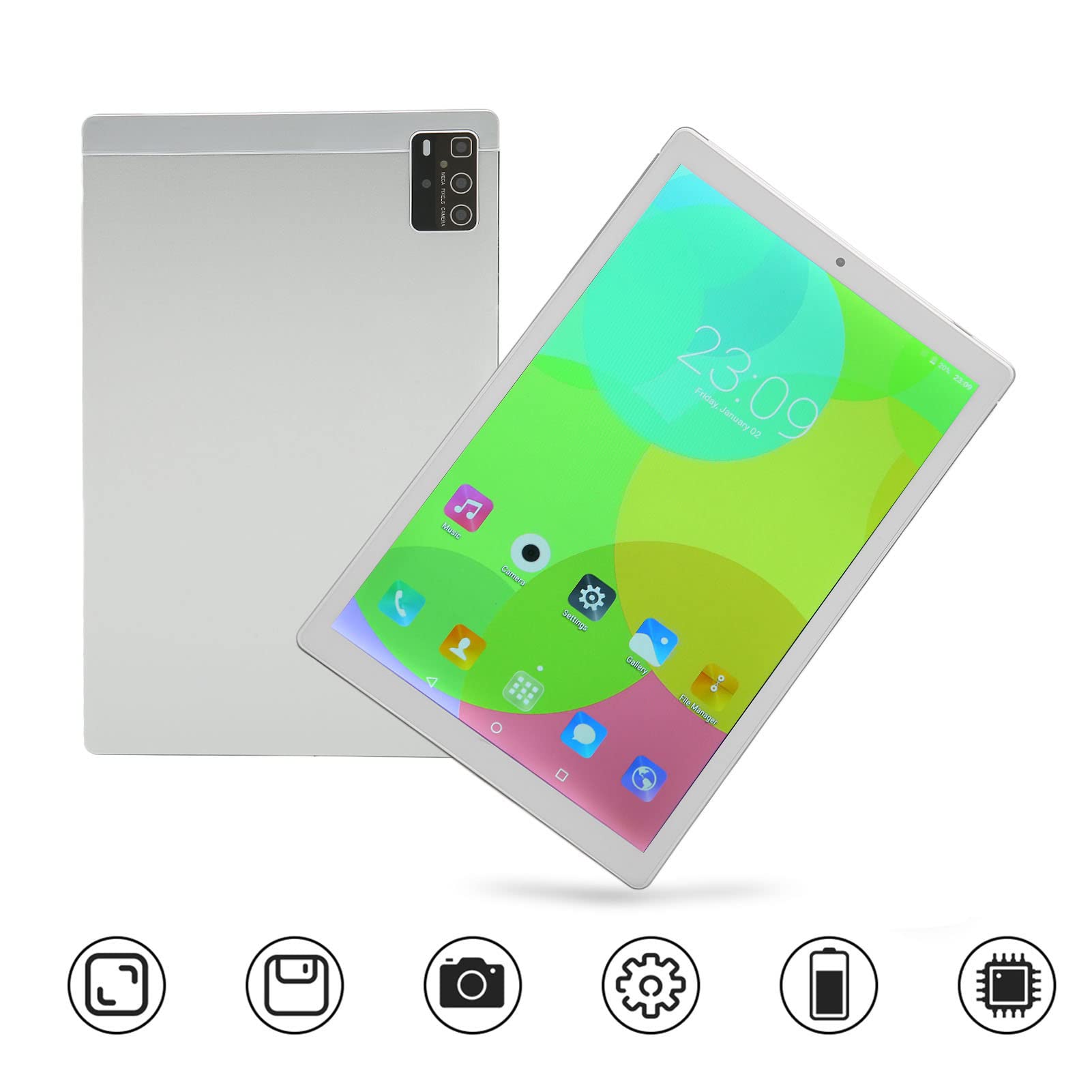 Luqeeg 10in Tablet - 6GB RAM 128GB ROM, 2560x1600 IPS Touchscreen 2.4G 5G WiFi Tablet with Dual Speakers 8 Core CPU Calling Tablet with 5MP 8MP Dual Camera for 11, Silver