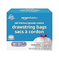 Amazon Basics Force Flex Tall Kitchen Drawstring Trash Bags, Lavender Scented, 13 Gallon, 80 Count, Pack of 1