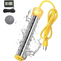 Immersion Water Heater, with 304 Stainless Steel Cover Intelligent Temperature Control and Digital LCD Thermometer Portable Bucket Heater Heat 5 Gallons of Water in Minutes 1500W