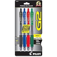 Pilot, G2 Premium Gel Roller Pens, Bold Point 1 mm, Pack of 4, Assorted Colors