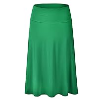 EIMIN Women's Solid Flared Lightweight Elastic Waist Classic Midi Skirt (S-3XL)