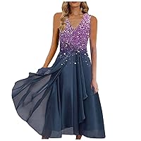 Plus Size Chiffon Dress for Women Sleeveless V Neck Casual Flowy Ruffle Wedding Guest Cocktail Party Maxi Dresses