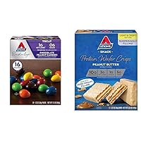 Atkins Chocolate Peanut Candies, 0g Sugar, 16 Count and Peanut Butter Protein Wafer Crisps, 1g Sugar, 5 Count Bundle
