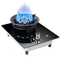 Drop-in Gas Stovetop, Black Tempered Glass 1 Burner Gas Stove Top, Gas Countertop for Home Kitchen Apartments Outdoor, Easy to Clean