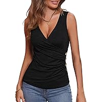 Womens Deep V Neck Tank Tops Sexy Sleeveless Wrap Tops Fitted Ruched Shirts 2024