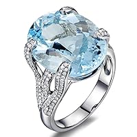 Amazing Natural Sea Blue Aquamarine Gemstone Diamond Solid 14K White Gold Eternity Promise Wedding Engagement Ring Set