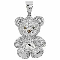 1.75 Ct Round Cut Simulated Diamond Teddy Bear Pendant 925 Sterling Silver 14k White Gold Plated