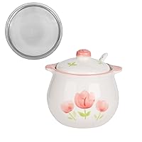 Koythin Bacon Grease Container with Strainer, Ceramic Bacon Grease Saver with Lid and Handle, 23oz Perfect for Storing Frying Oil, Cooking Oil, Salt in the Kitchen, Dishwasher Safe (Pink Flower)