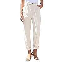 siliteelon Corduroy Pants for Women Cotton Straight High Waist Vintage Trousers with Pockets