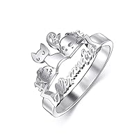 LONAGO Halloween Pumpkin Name Ring Personalized Sterling Silver Custom Made Any Nameplate Adjustable Band Ring Jewelry Gift for Women Mom