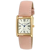 Peugeot Women's 14K Gold Plated Tank Leather Dress Watch with Roman Numerals Dial