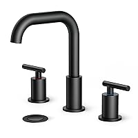 FORIOUS Black Bathroom Faucet 3 Hole, 2 Handle 8 inch Widespread Bathroom Faucet 3 Pieces, Matte Black Bathroom Sink Faucet with Metal Drain, Faucet for Bathroom Sink with 360° Swivel Spout
