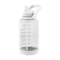 Takeya 64 oz Motivational Water Bottle with Straw Lid with Time Marker, Half Gallon, Premium Quality BPA Free Tritan Plastic, Cloud White