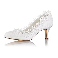 Emily Bridal Vintage Wedding Shoes Ivory Round Toe Pearls Flowers Kitten Heel Bridal Shoes