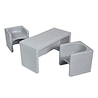 ECR4Kids Tri-Me Table and Cube Chair Set, Multipurpose Furniture, Light Grey, 3-Piece