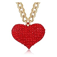 Statement Alloy Crystal Heart Necklace Chunky Chain Colored Love Cocktail Choker Chain Pendant