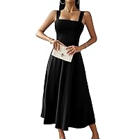 Wellwits Women's Wide Strap Lace-up Back Maxi Cocktail Formal Evening Dress