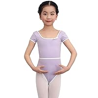 HIPPOSEUS Girls Dance Ballet Leotards Short Sleeve Square Princess Neckline Gymnastics Outfits with Snaps