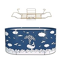BESTHLS Large Folding Portable Bathtub & Bathtub Tray Caddy for Adult Luxury Bath Shower Stall (Whale)