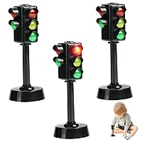 3PCS Traffic Lights for Kids, 4.7 inch Mini Toy Road Signs, Traffic Light Toys for Kids LED Toy Traffic Lights with Horn Sound, Early Education Stop Signs Traffic
