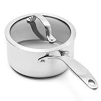 GreenPan Venice Pro Tri-Ply Stainless Steel Healthy Ceramic Nonstick 1.6QT Saucepan Pot with Lid, PFAS-Free, Multi Clad, Induction, Dishwasher Safe, Oven Safe, Silver