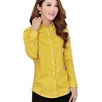 YGT Women's Roll Up Long-Sleeve Solid Shirt Casual Blouses