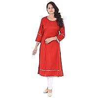 Indian 100% Cotton Women Dress Top Tunic Long Kurti Solid Red Color plus size
