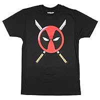 Marvel Deadpool Icon Logo and Swords Black T-Shirt (Adult Large)
