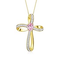 Rylos 14K Yellow Gold Cross Necklace: Gemstone & Diamond Pendant, 18 Chain, 8X6MM Birthstone, Elegant Women's Jewelry