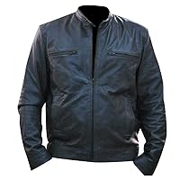 Mens Casual Fighting Style Biker Outerwear Black Faux Leather Jacket