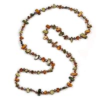 Avalaya Statement Long Olive/Brown Shell Nugget and Glass Crystal Bead Necklace/110cm Long