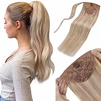 LaaVoo Clip in Hair Extensions Ash Blonde Highlights Platinum Blonde Full Head 14 Inch 120g 7pcs Bundle Ponytail Extensions Real Human Hair Ash Blonde With Bleach Blonde Straight 14 Inch 70g