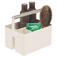Plastic Shower Caddy Storage Organizer Utility Tote, Divided Basket Bin - Metal Handle for Bathroom, Dorm, Kitchen, Holds Soap, Shampoo, Conditioner - Aura Collection - Cream/Beige/Satin