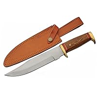 SZCO Supplies 12.25: Inlay Wood Handled Outdoor Hunting Knife With Leather Sheath