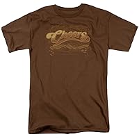 Cheers TV Sitcom Classic Scrolled Logo Adult Mens Short Sleeve T-shirt Coffee Brown (X-Large)