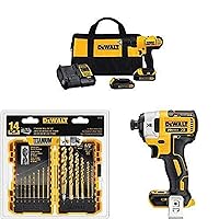 Dewalt DCD771C2 20V MAX Cordless Lithium-Ion 1/2 inch Compact Drill Driver Kit with 20V MAX XR Li-Ion Brushless 0.25