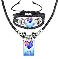 Australia Happy Day Heart Shape Flag Leather Necklace Bracelet Jewelry Set