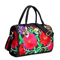 Bohemian Women Floral Embroidered Canvas Handbag Vintage Ladies Casual Ethic Boho Zipper Shoulder Travel Bag