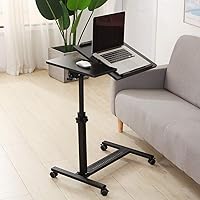 Over Bed Table with Wheels Adjustable | Rolling Laptop Table Overbed Desk Hospital Tray Table Sofa Chair Side Table (Black)
