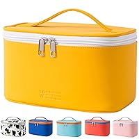 Makeup Bag Portable Travel Cosmetic Bag for Women, Beauty Zipper Makeup Organizer PU Leather Washable Waterproof (Yellow)